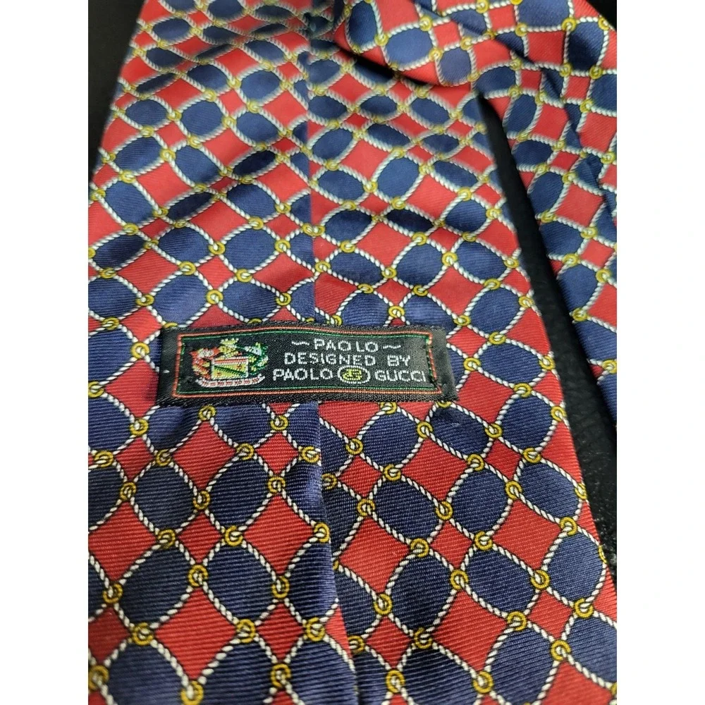 Vintage GUCCI MADE IN ITALY Crimson And BLUE 100% SILK TIE ROPE DESIGN 4 INCH